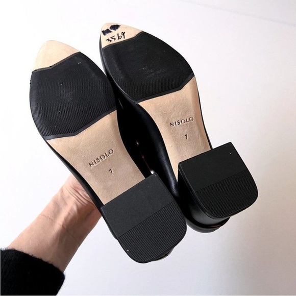 Nisolo Fiorela Go-To Mid Heel Black Leather Pumps Pointed Toe Chic Shoes Size 7 - Picture 5 of 6